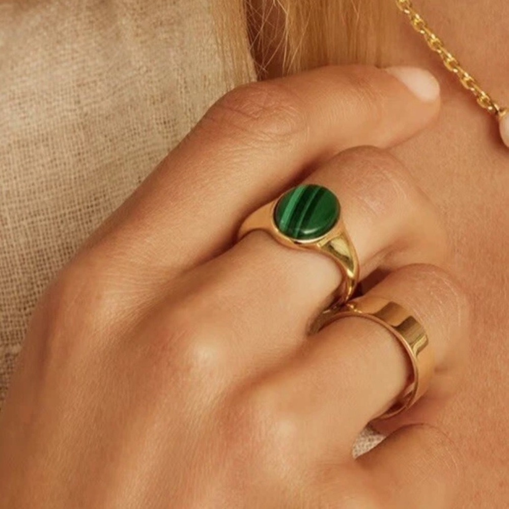 Gorjana New 18k Gold Plated Brass Lou Malachite Green Gemstone Ring Size 9